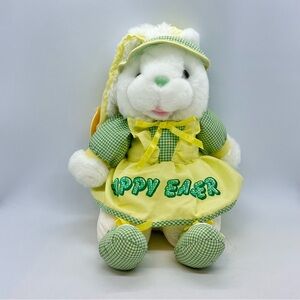 Cuddle Wit Happy Easter Bunny Rabbit Green Gingham Yellow Apron Bows w/Ear Tag